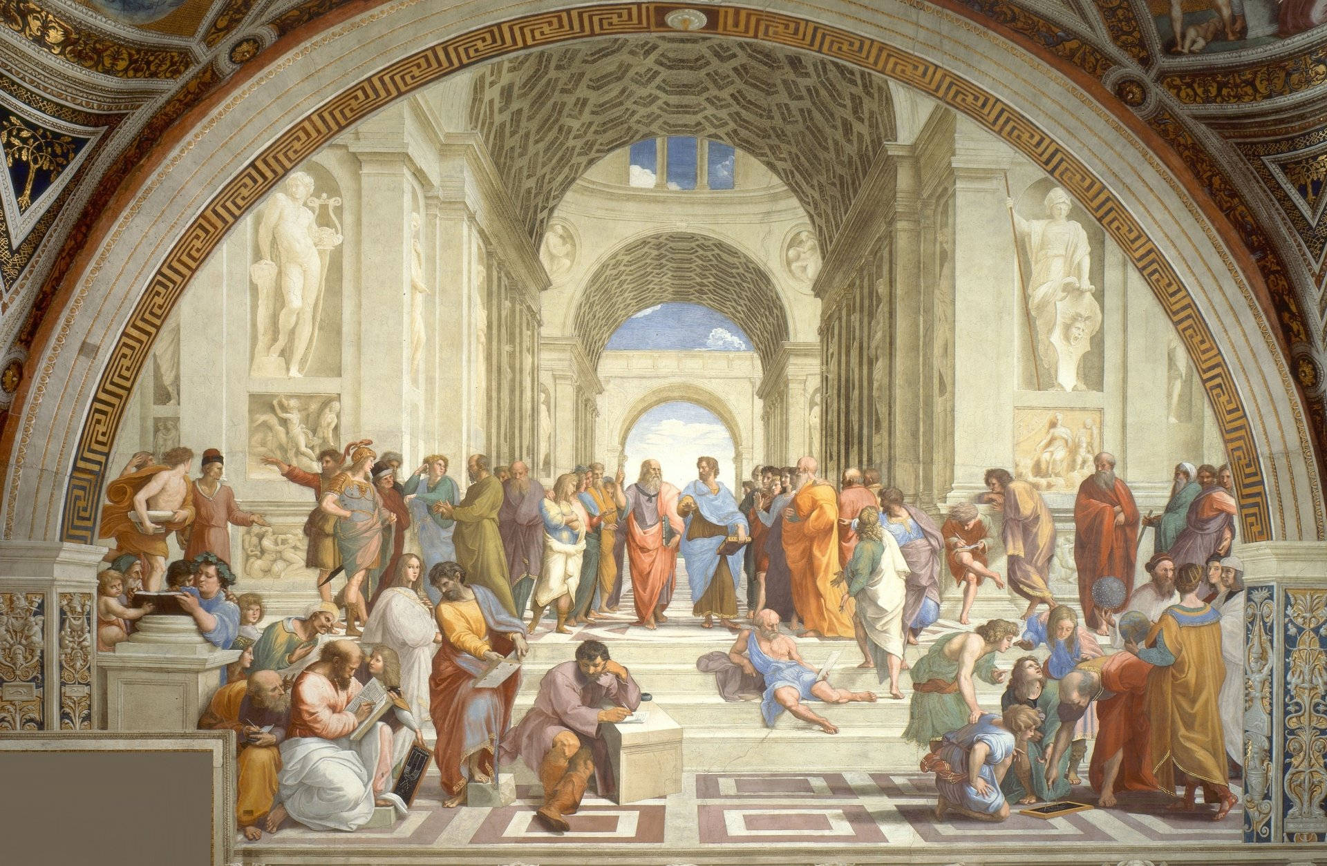 Det School of Athens Wallpaper viser figurer fra græsk filosofi og matematik. Wallpaper