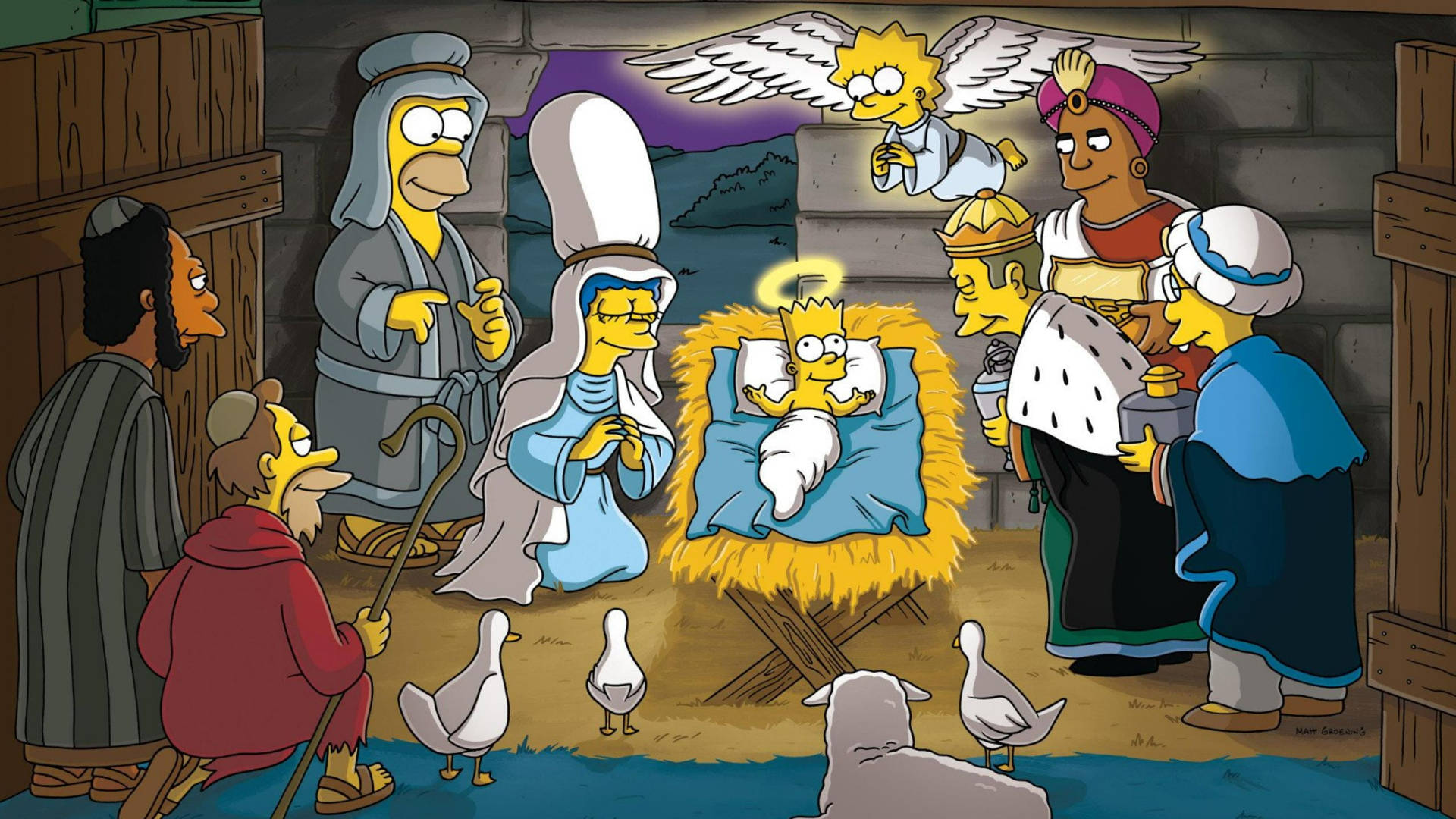 The Simpsons Movie Manger Parody Wallpaper