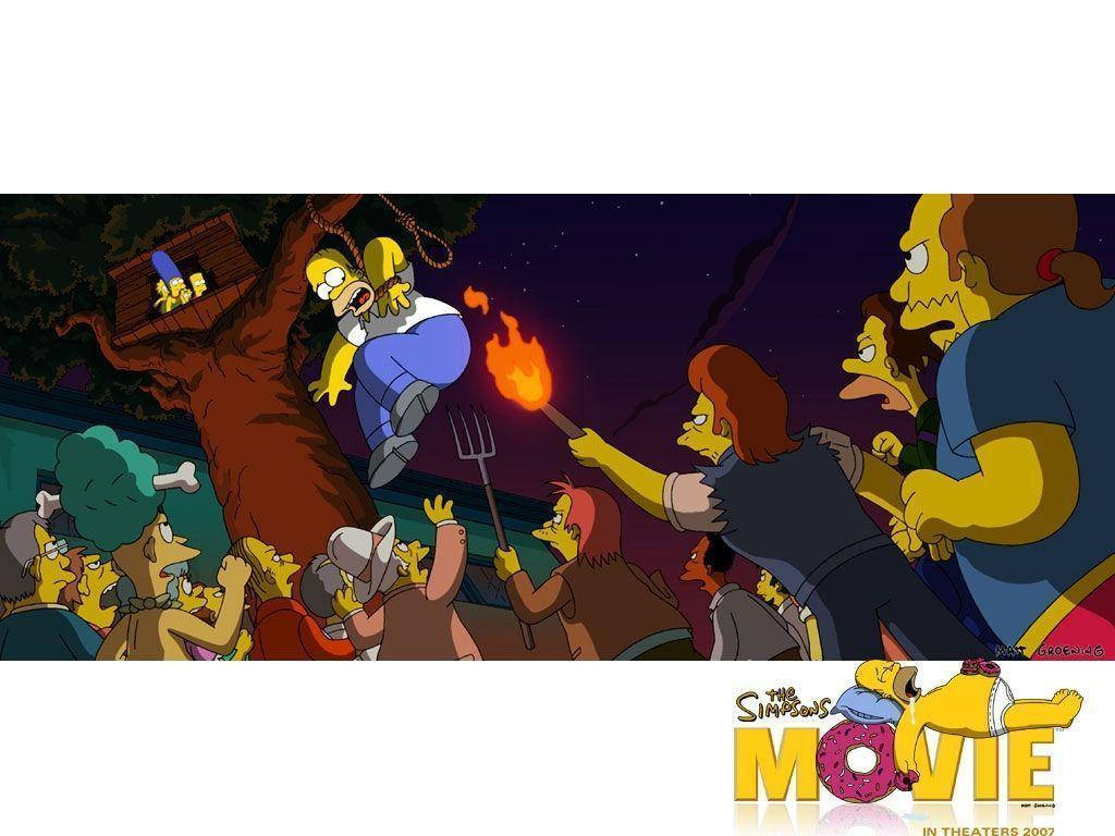 The Simpsons Movie Simpsons Vs Townspeople Wallpaper