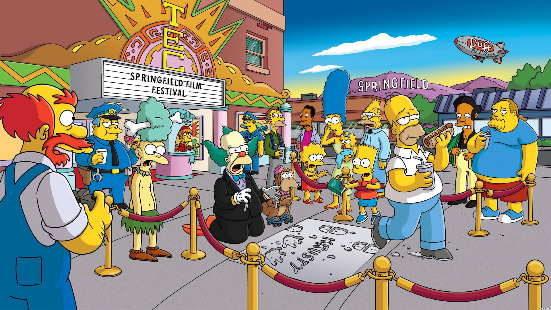 Simpsons Springfield Festival Krusty Tapet Wallpaper
