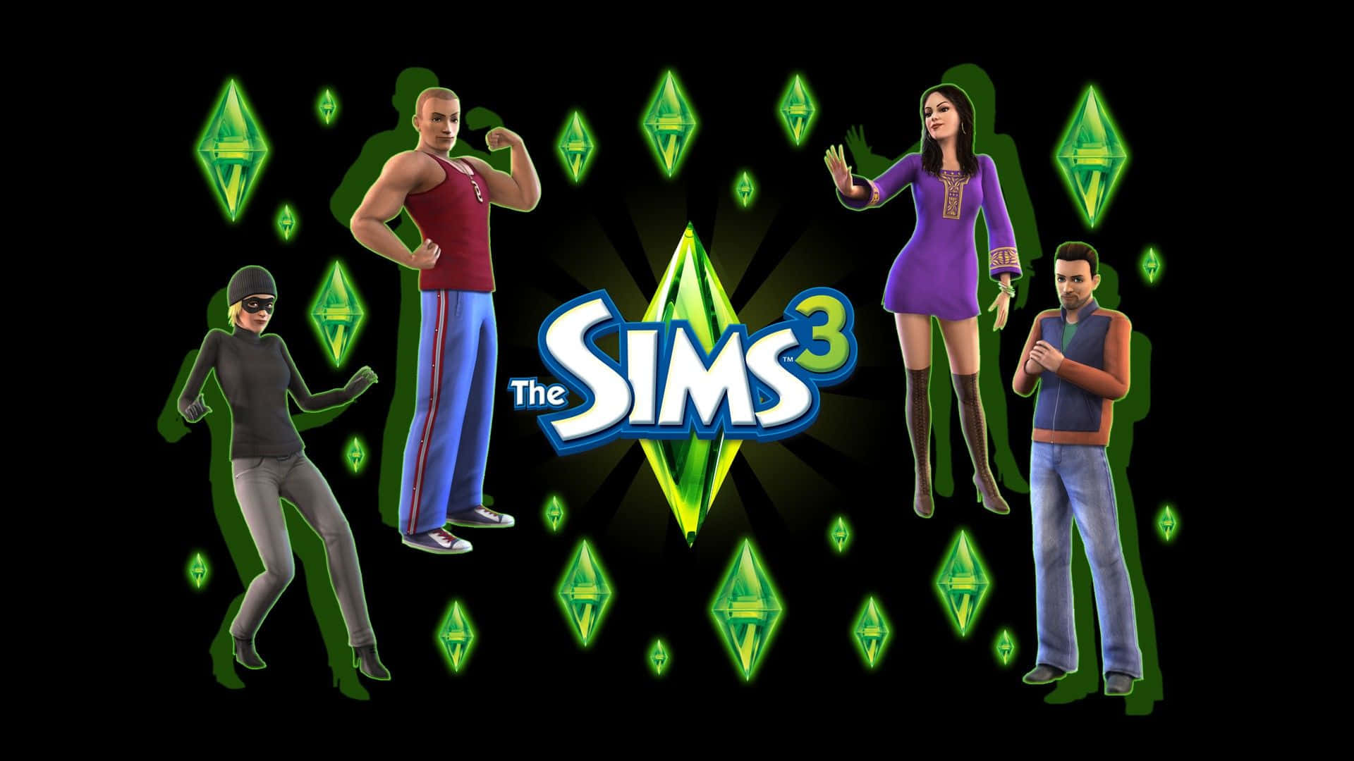 Ellogotipo De Los Sims 3 Con Personas Delante Fondo de pantalla