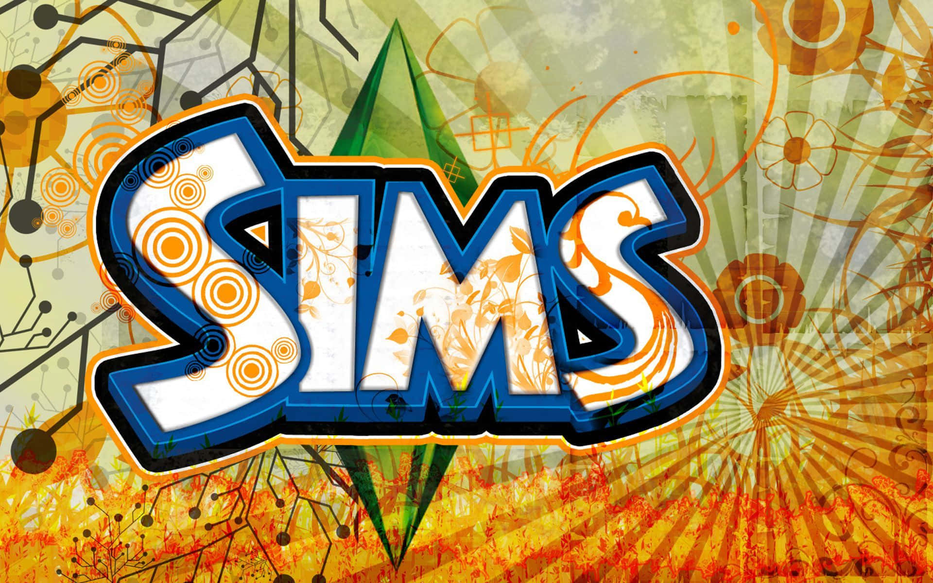 Logoet fra The Sims på en farverig baggrund Wallpaper