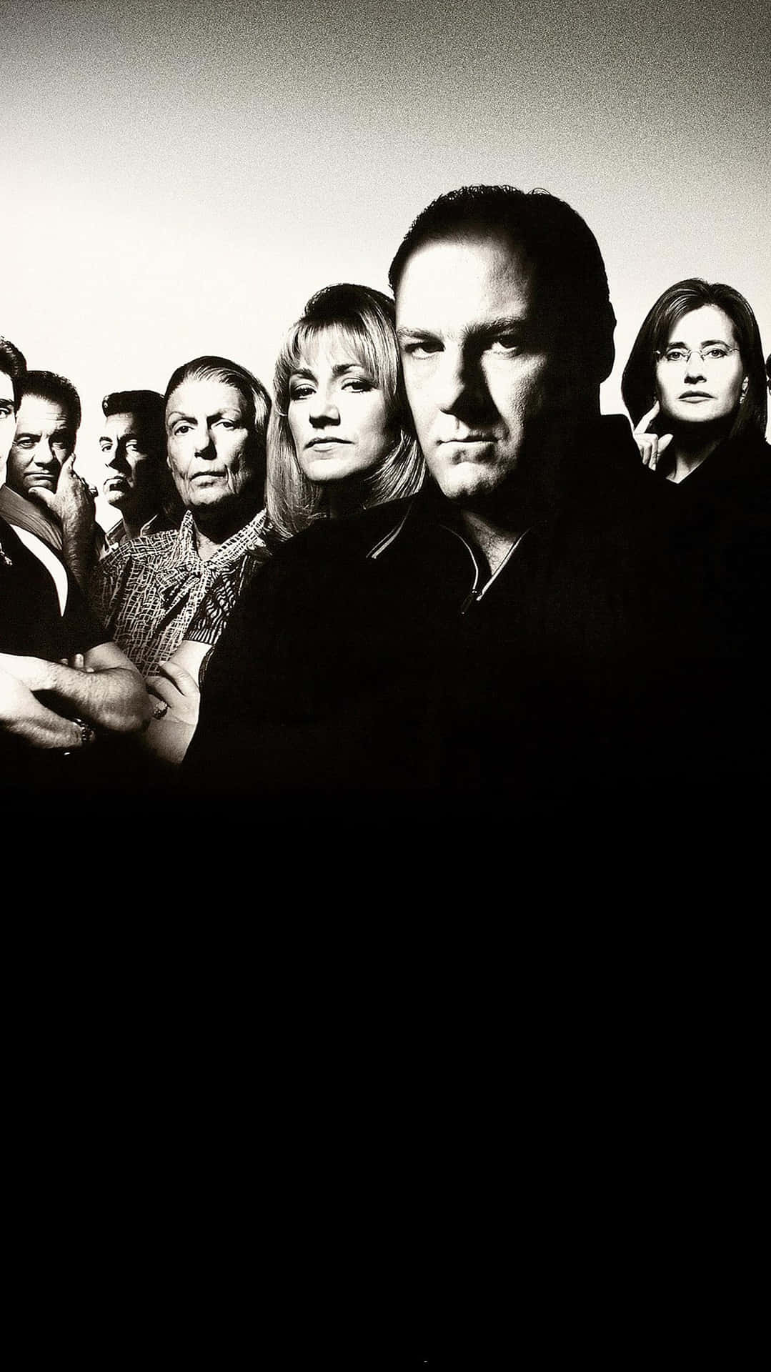 Et sort-hvid foto af skuespillerne fra tv-serien 