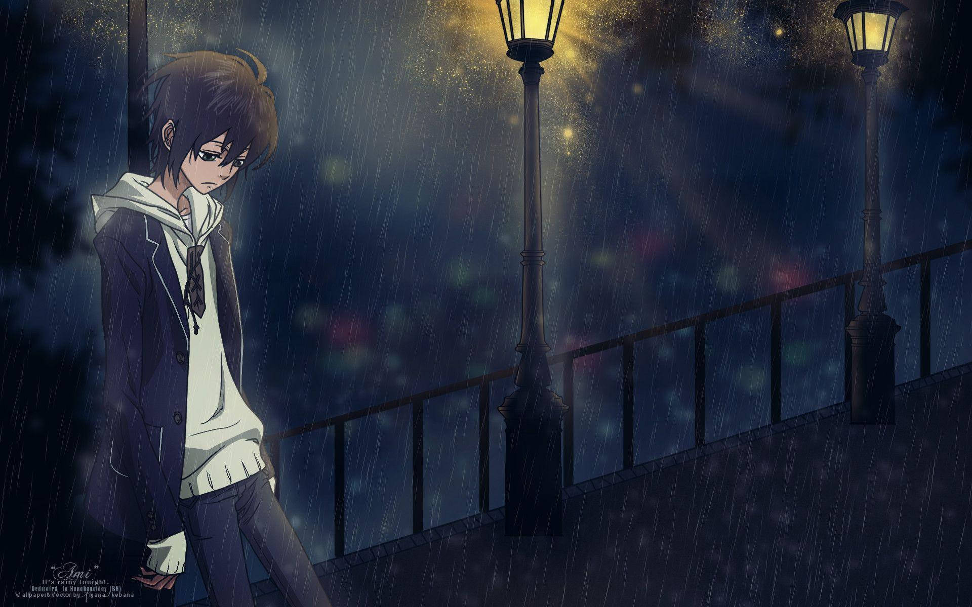 Elchico Del Anime Triste Estético De La Lámpara De La Calle Fondo de pantalla