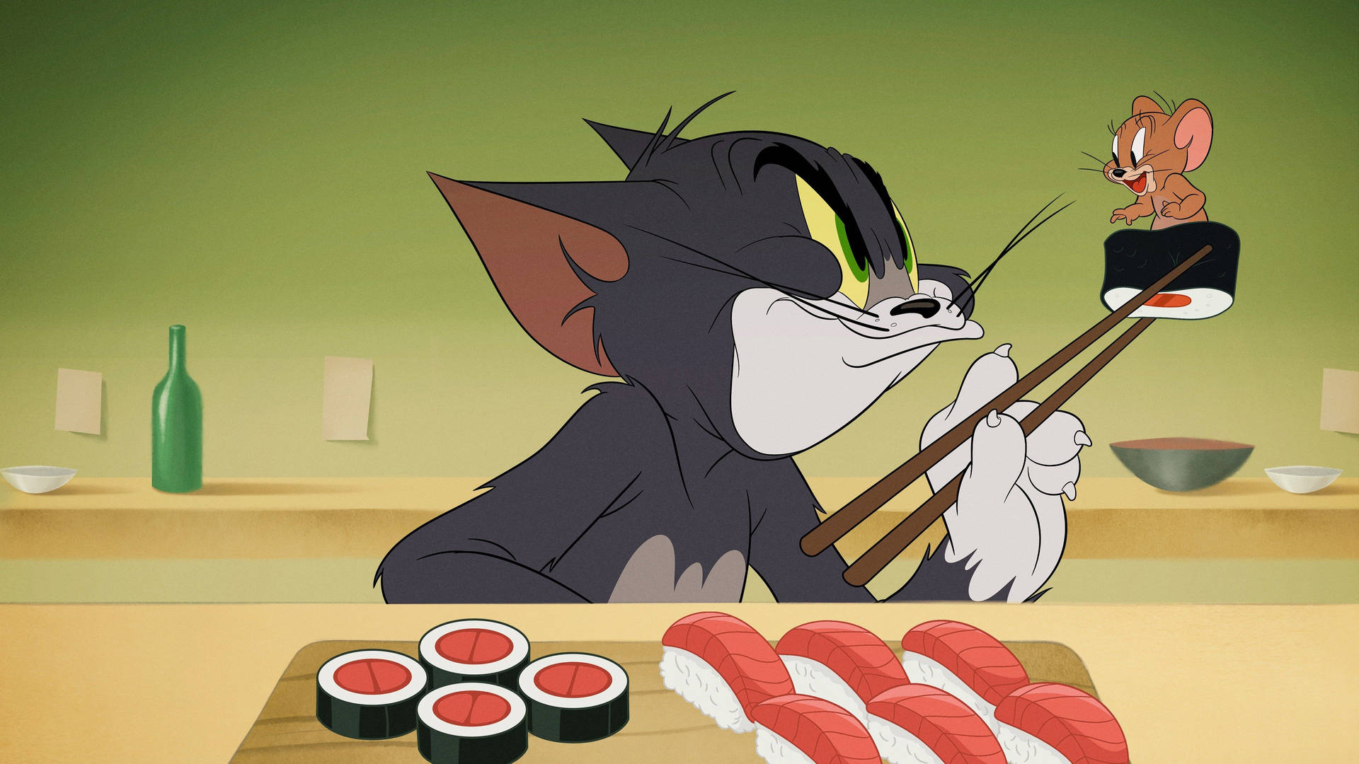 The Sushi Fight Of Tom And Jerry Aesthetic Background