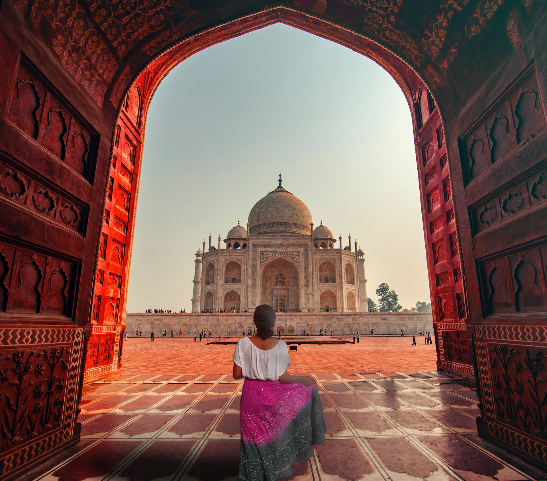 The Taj Mahal Behind A Woman Wallpaper