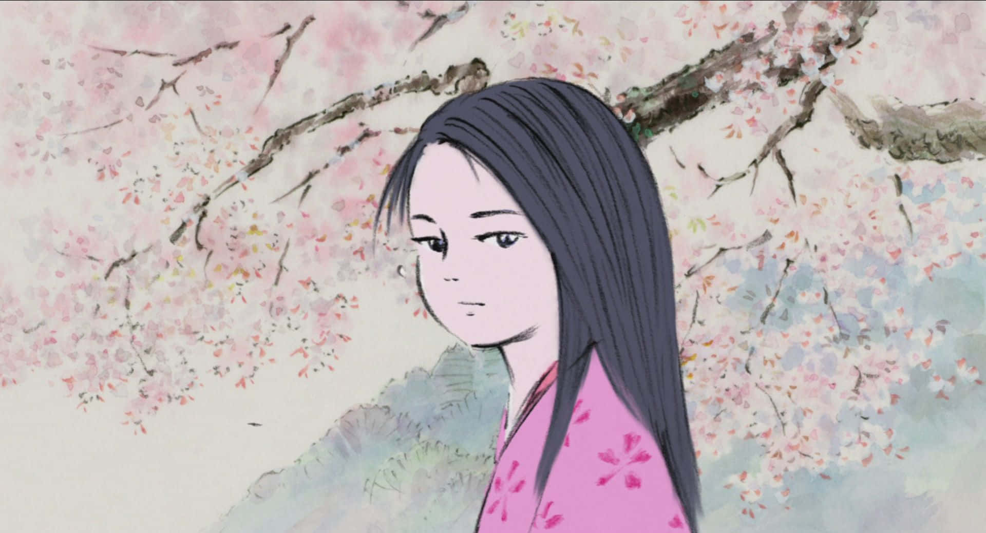 Princess Kaguya surrounded by colorful sparkles in a dreamy forest Wallpaper