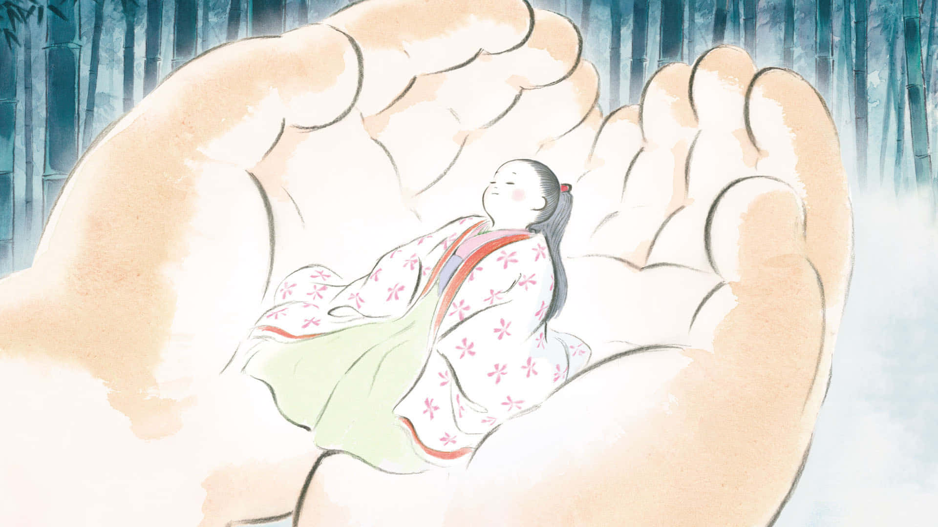 The Tale of the Princess Kaguya in a whimsical scene Wallpaper