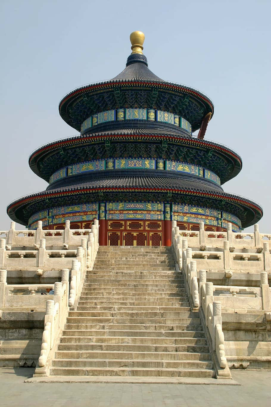 The Temple Of Heaven's Main Hall Viewed At The Bottom Of Its Stairway Wallpaper
