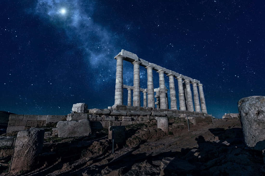 The Temple Of Poseidon At Night Wallpaper