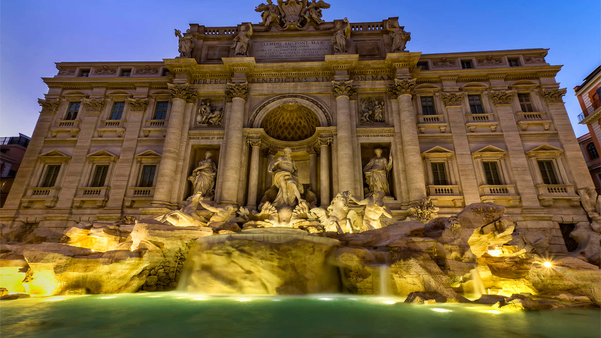 The Trevi Fountain Glistening In Golden Light Picture