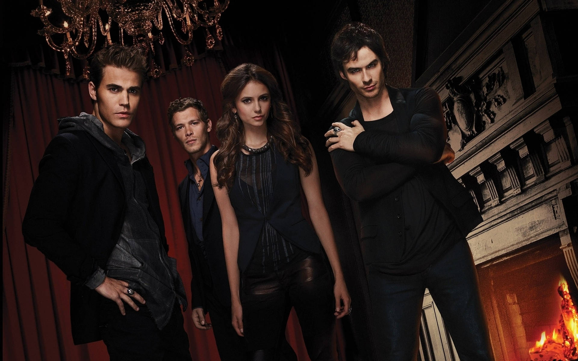 The Vampire Diaries Cast In Old Vintage Study Wallpaper