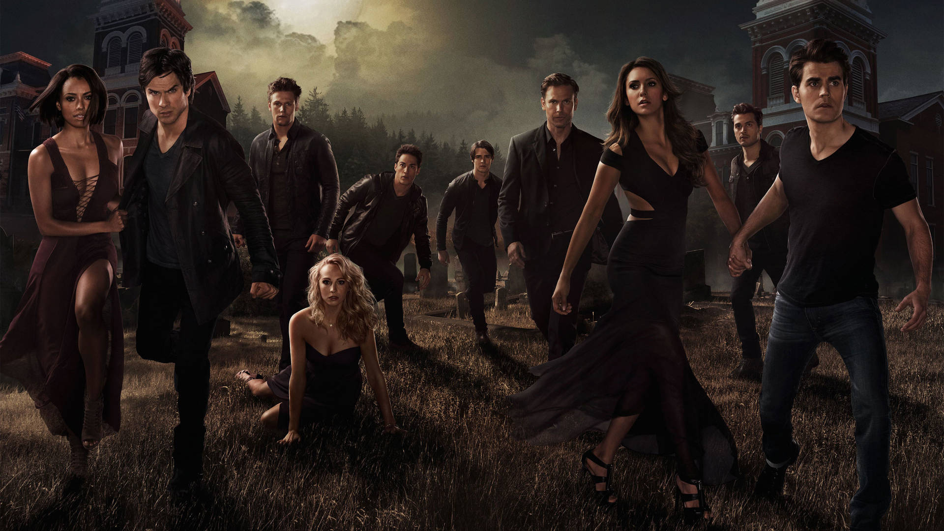 Vampyrer Diaries Season 5 Cast Tapet Wallpaper