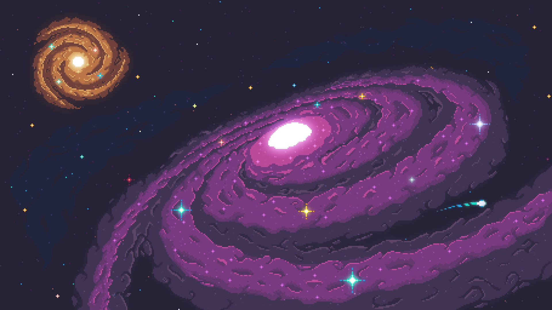 The Vast Galaxy In Aesthetic Pixel Art Wallpaper