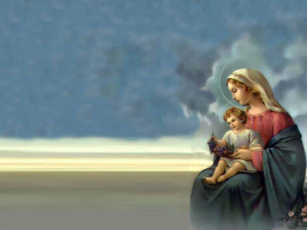 Den Jomfru Maria og Baby Jesus Tapet Wallpaper