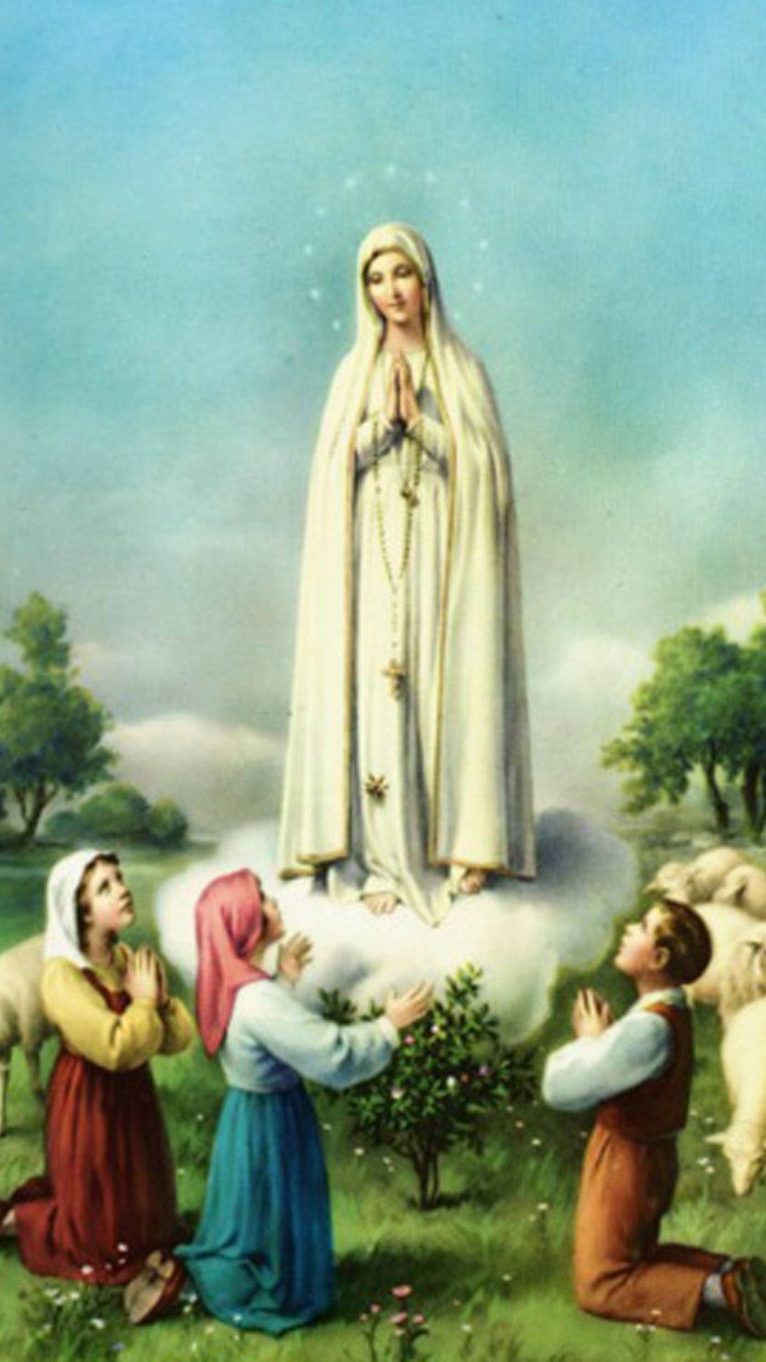 Det Vigin Mary And Children tapet afbilleder en smuk religiøs billed. Wallpaper