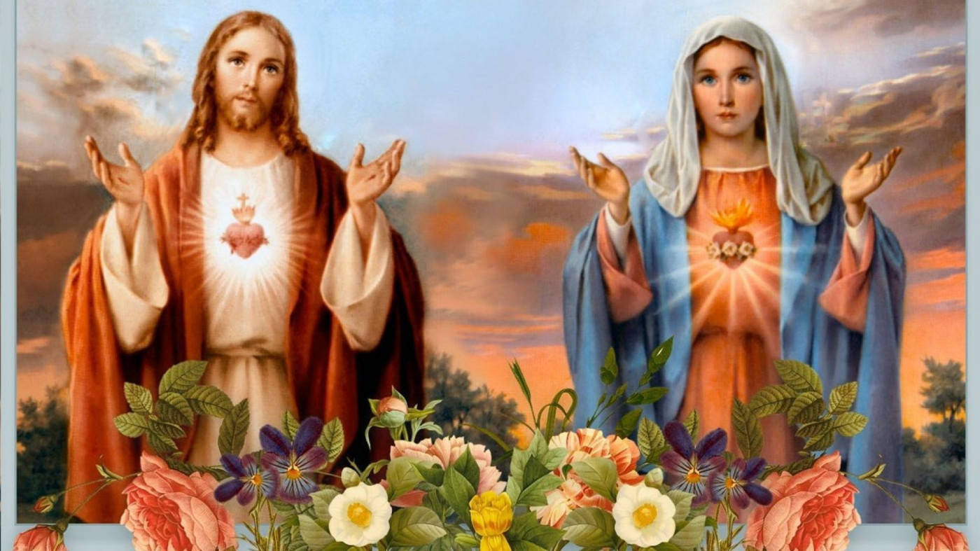 Diejungfrau Maria Und Jesus Christus Wallpaper