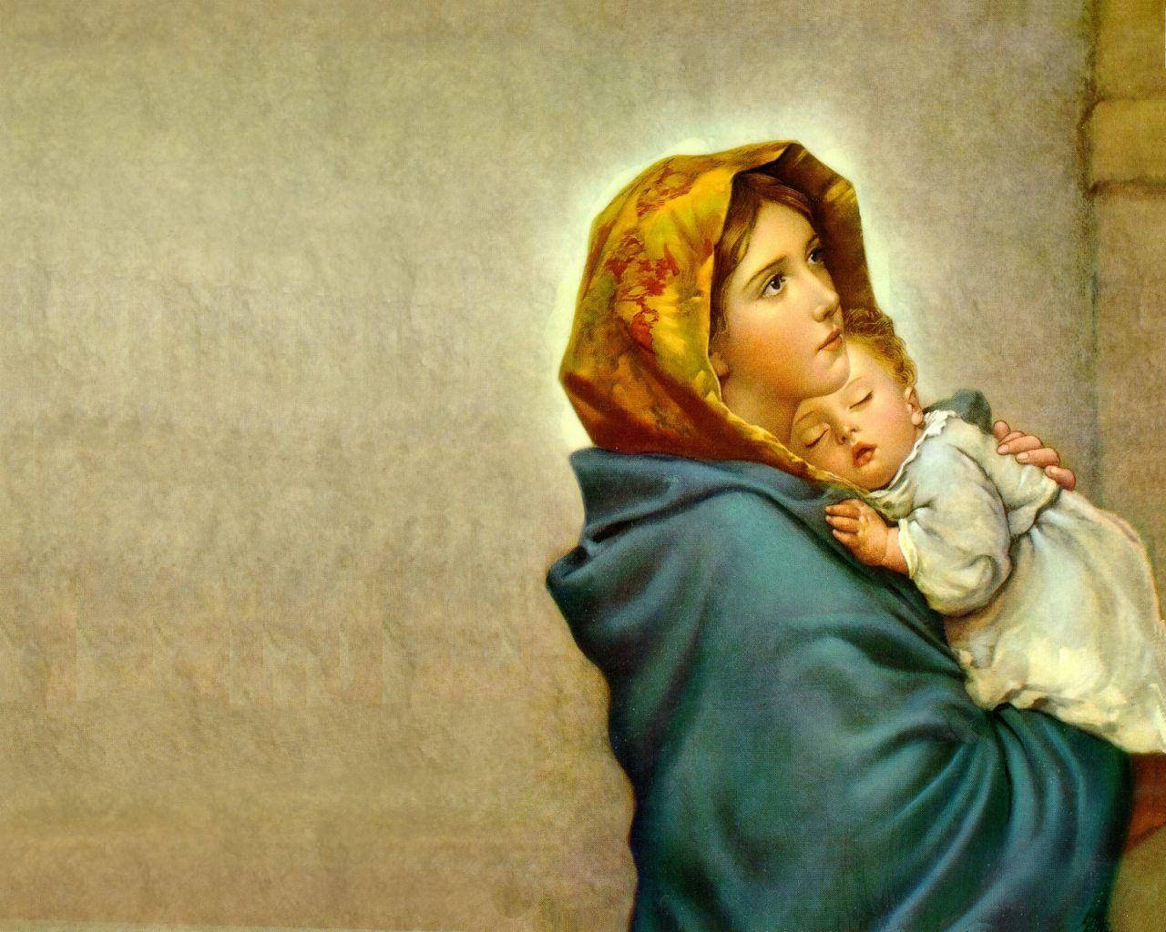 Avirgem Maria Com O Menino Jesus Adormecido. Papel de Parede