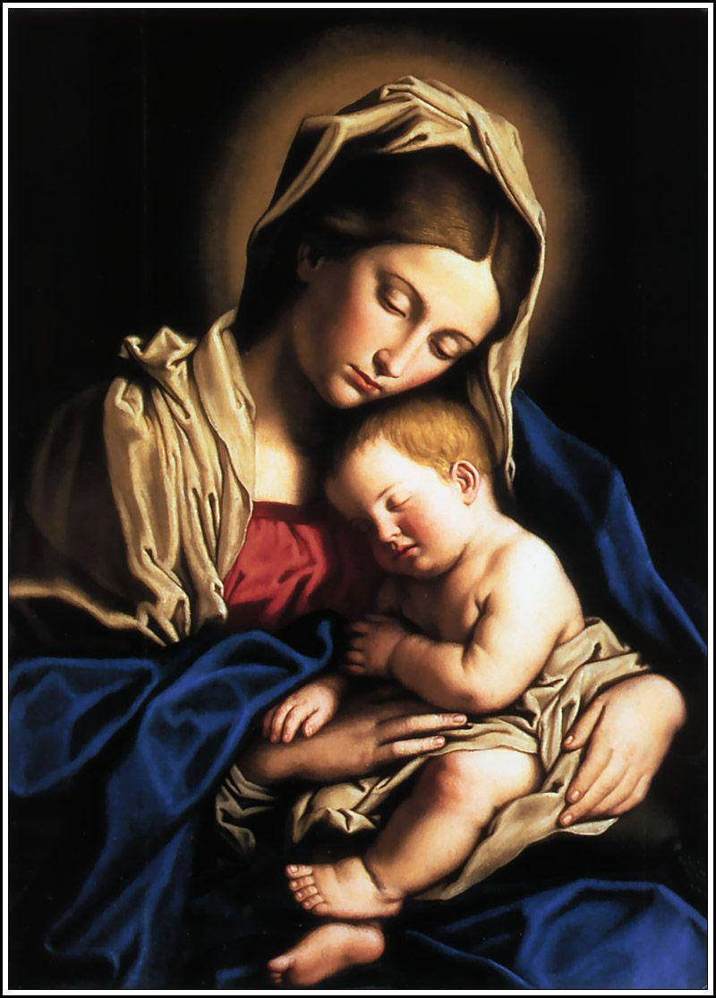 Jomfru Maria vogter omsorgsfuldt over Moder Jord Wallpaper