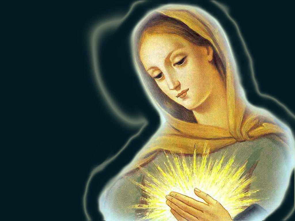 The Virgin Mary Glowing Heart Wallpaper