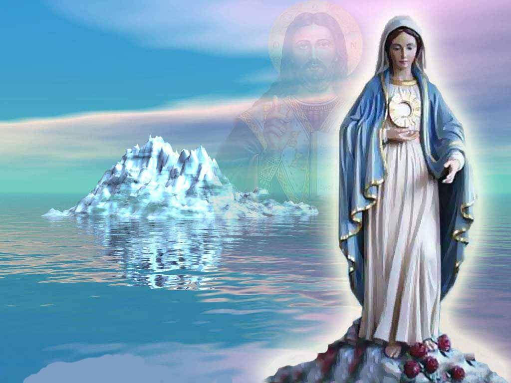 Den ufortrødne Jomfru Maria i Blå Wallpaper