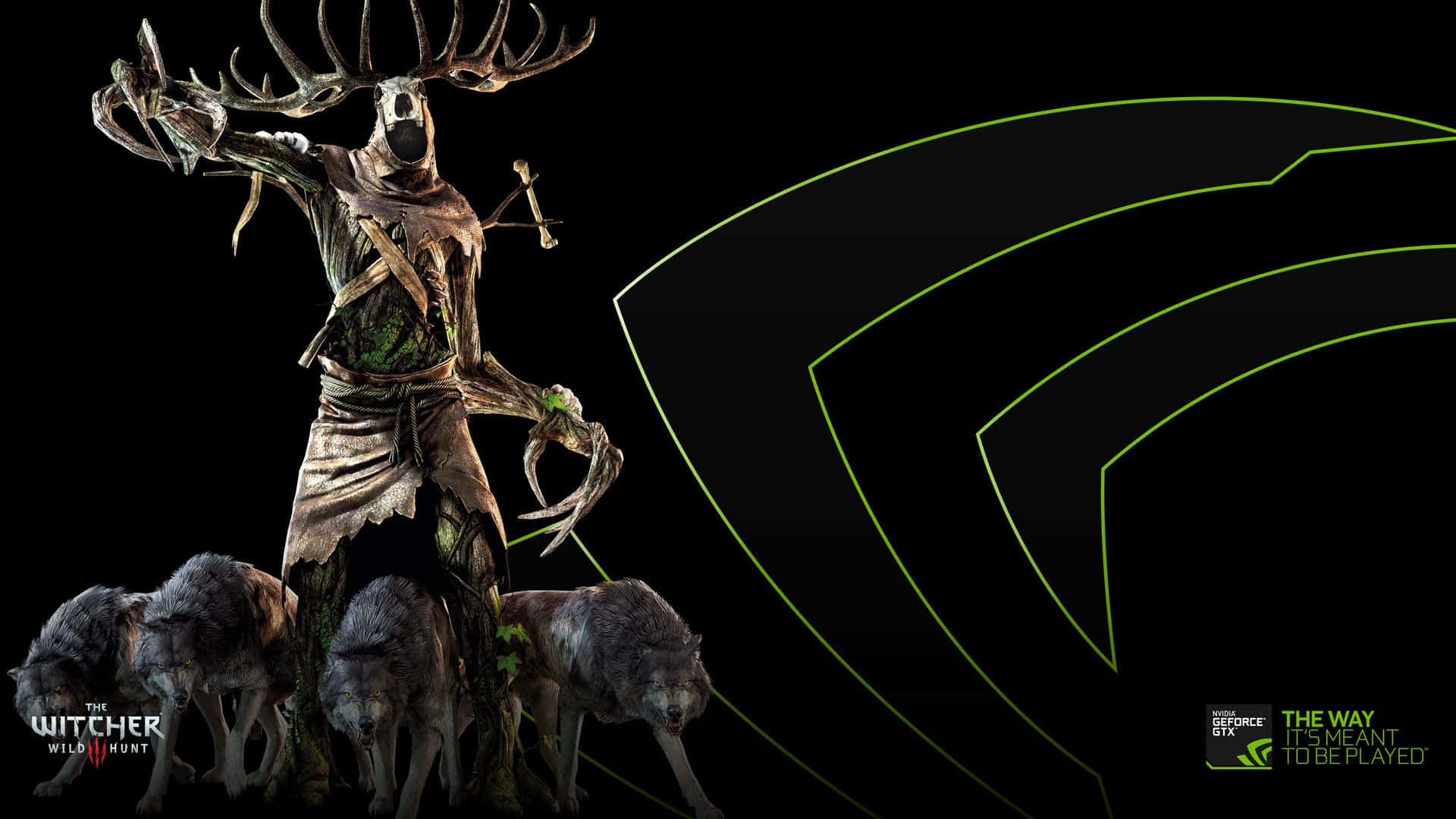 A Black Background With A Deer And A Green Background Wallpaper