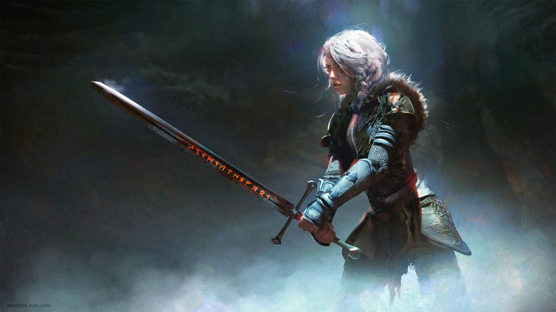 "Ciri of The Witcher 3 armed and prepared for battle." Wallpaper