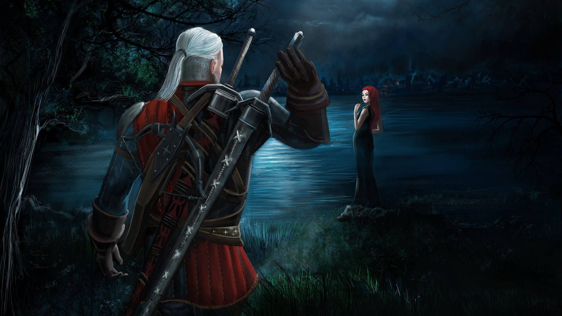 Geralt and Triss in one of the many beautiful sceneries of Witcher 3 Wallpaper