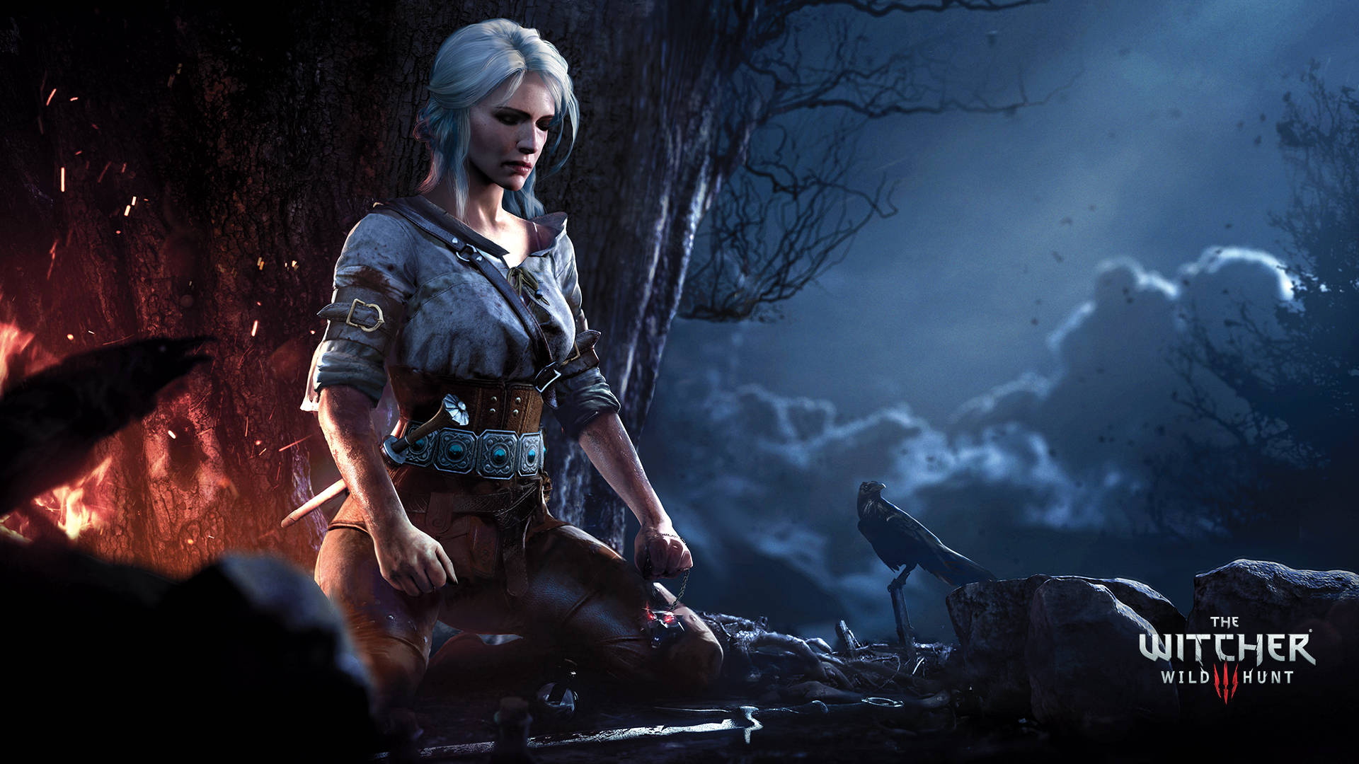 Ciri Meditating Under a Stunning Night Sky in The Witcher 3 Wallpaper