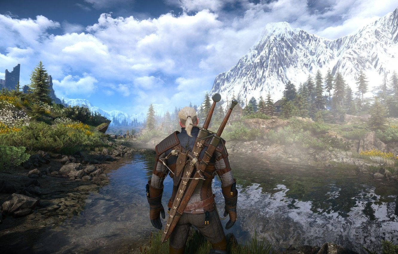 Witcher Geralt Ved Floden Wallpaper