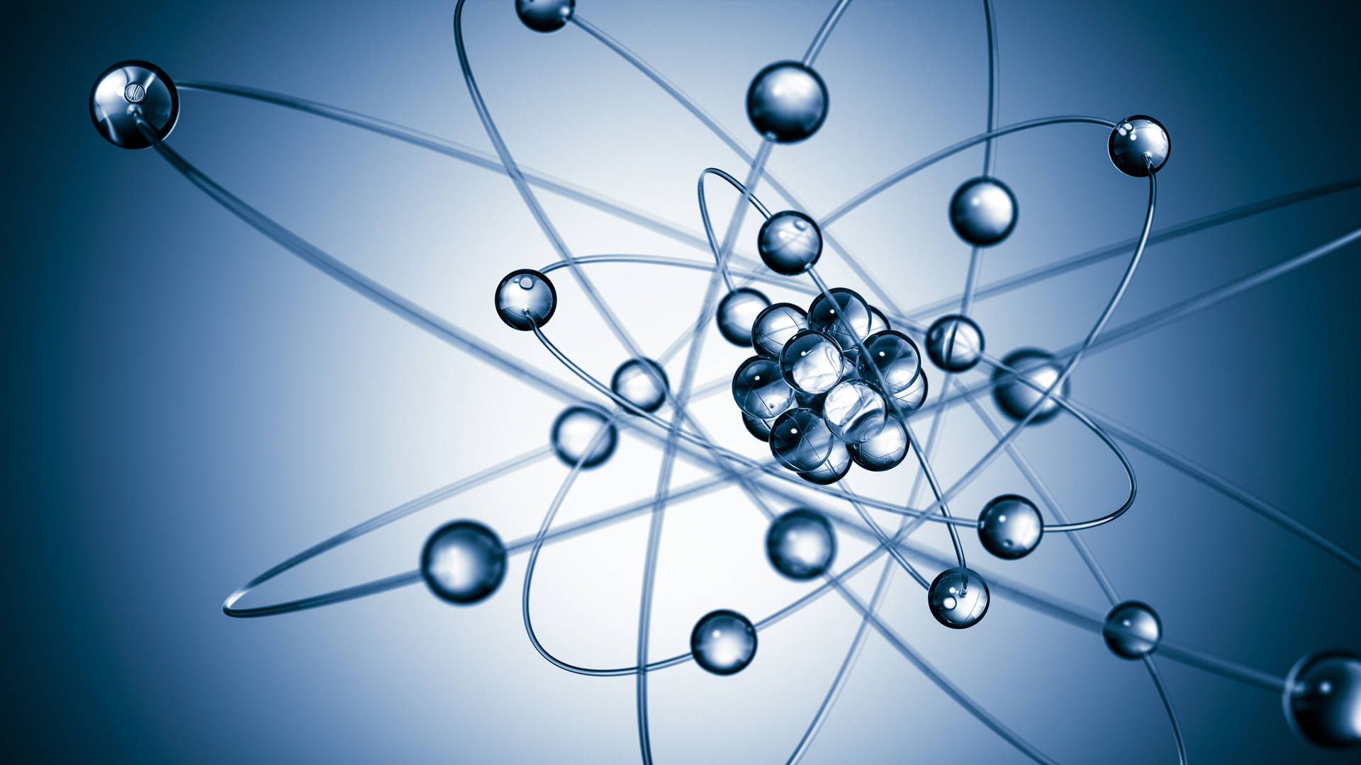 Teoretiske fysik sølvatomer på en blå baggrund Wallpaper