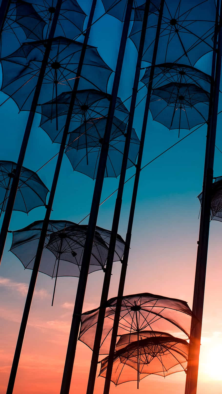 Thessaloniki Umbrellas Sunset Silhouette Wallpaper