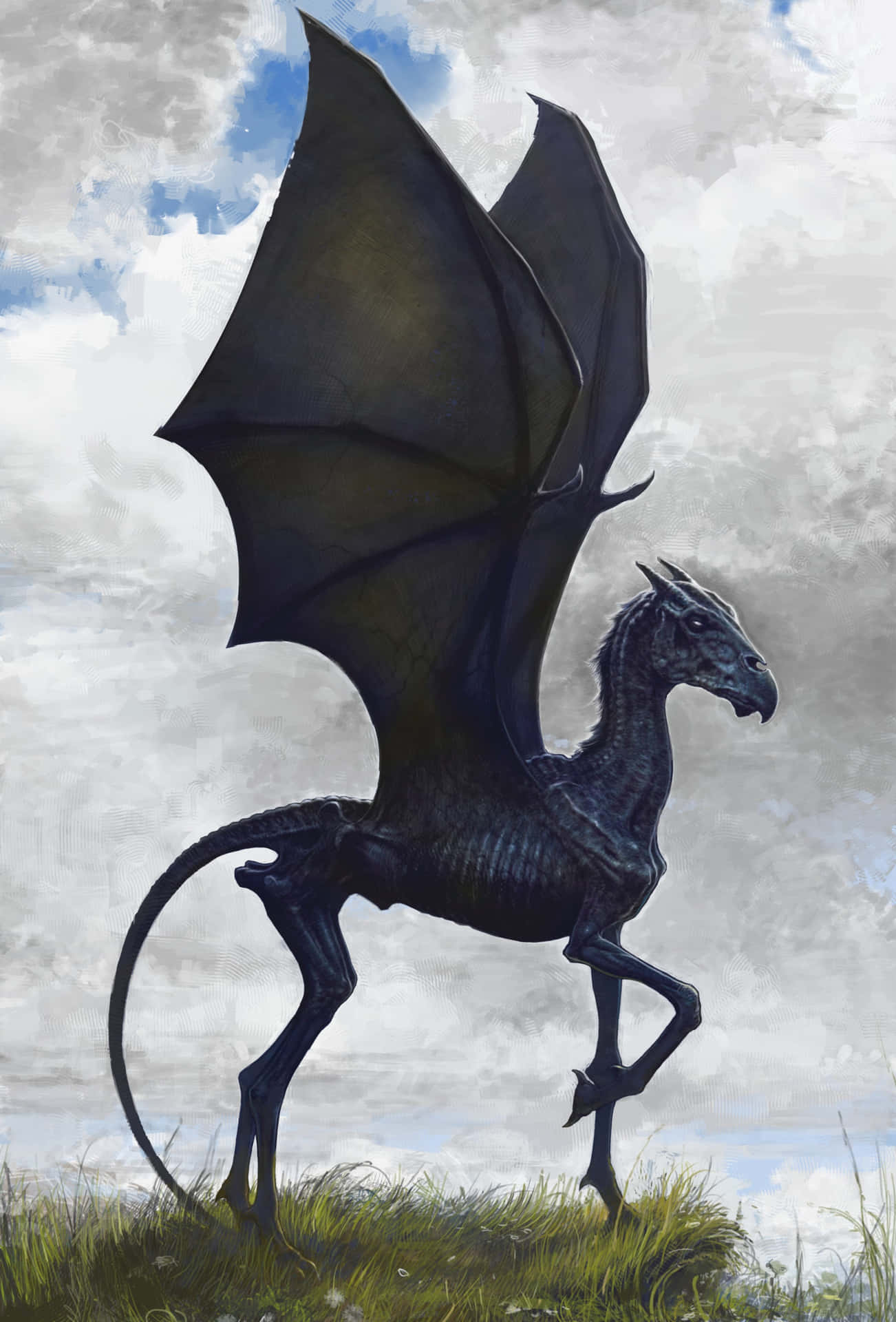 Captivating Thestral in the Mysterious Moonlight Wallpaper