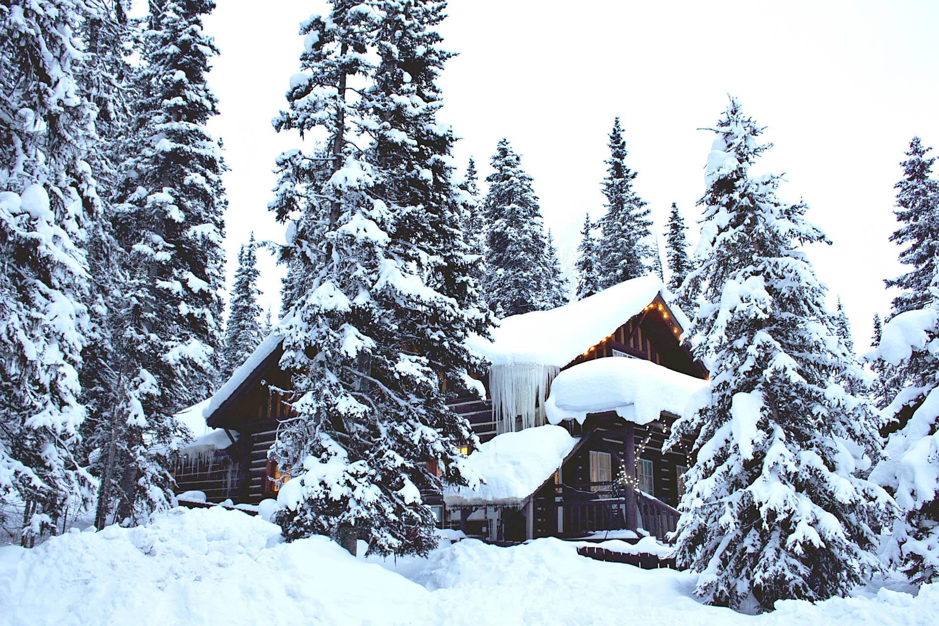 A winter wonderland of snowglobe-like houses Wallpaper