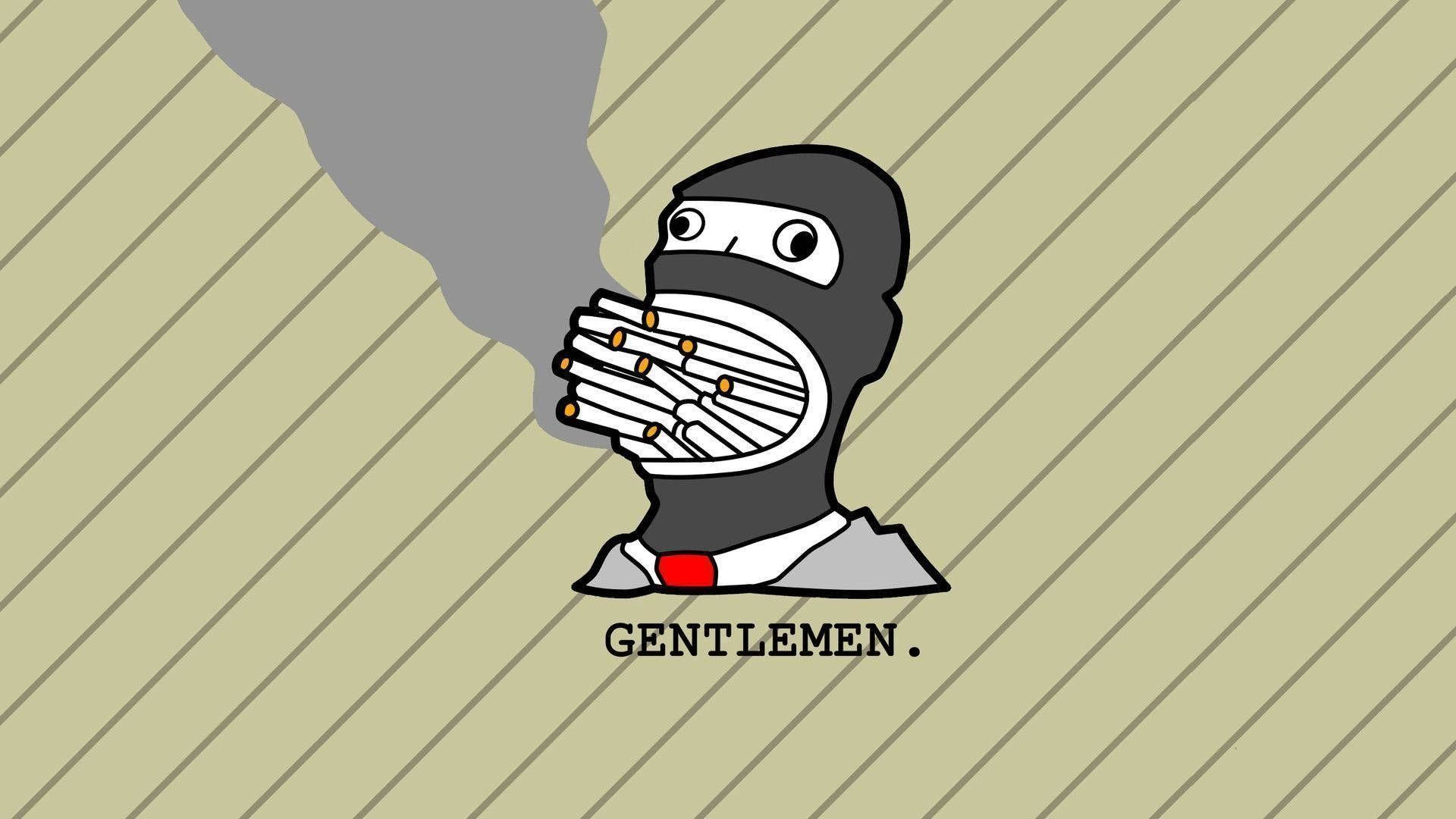 Meme of a man wearing a thief mask with his mouth full of smoking cigarettes.