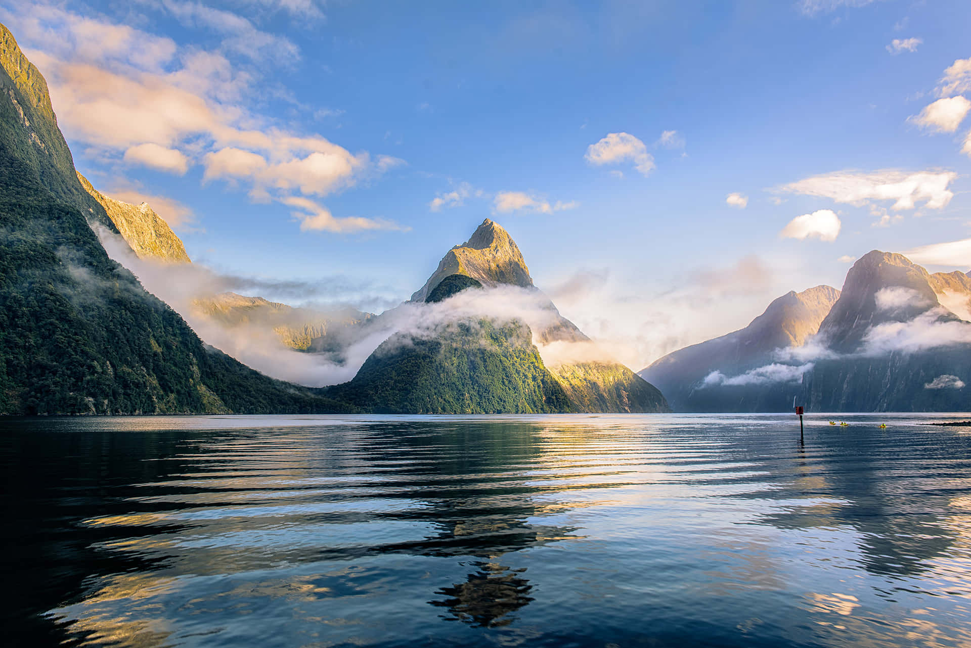 Thin Clouds Rock Faces Milford Sound Wallpaper