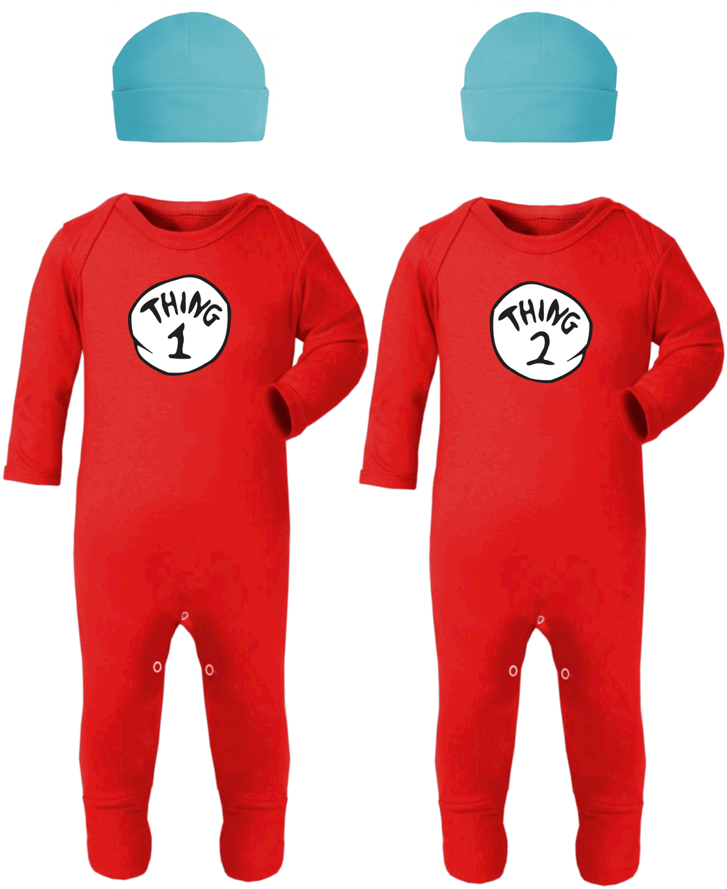 Thing1and Thing2 Red Romperswith Beanies PNG