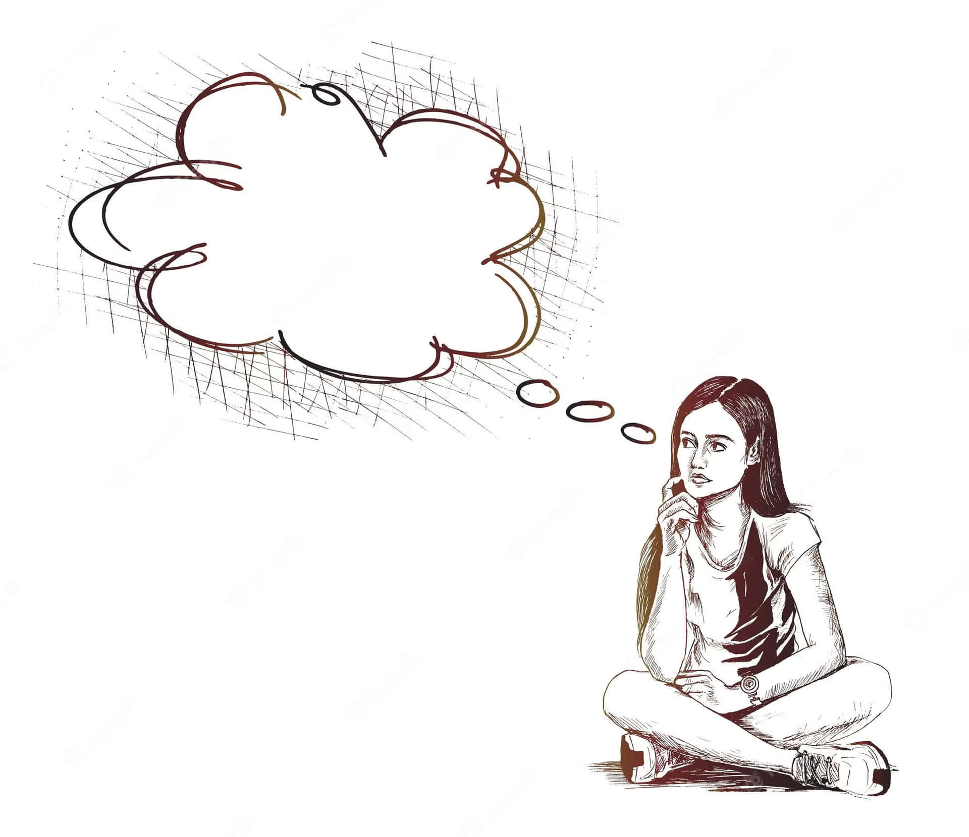 A Girl Sitting On The Floor With A Thought Bubble