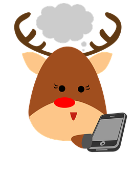 Thinking Reindeerwith Smartphone PNG