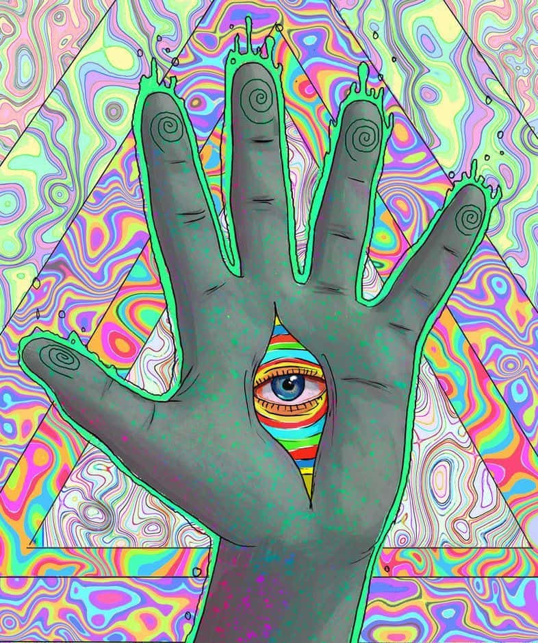 Psykedelisk hånd med et alvidende øje Wallpaper