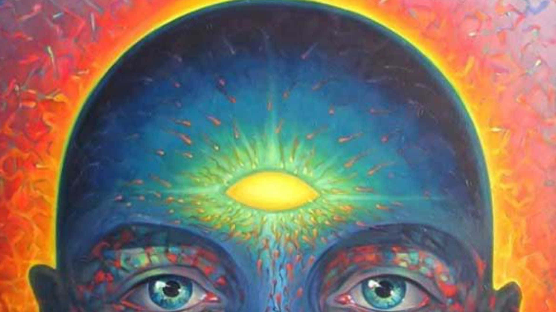 A Painting Of A Man With A Bright Light In His Head Wallpaper