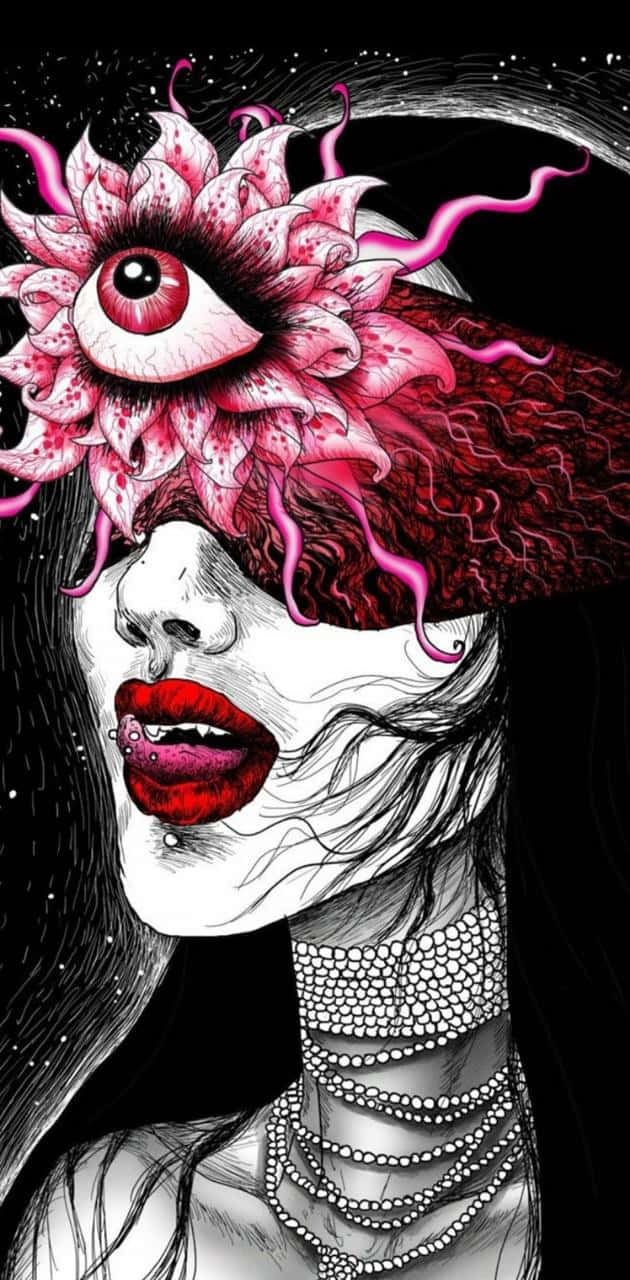 En kvinde med en pink blomst på hendes ansigt Wallpaper