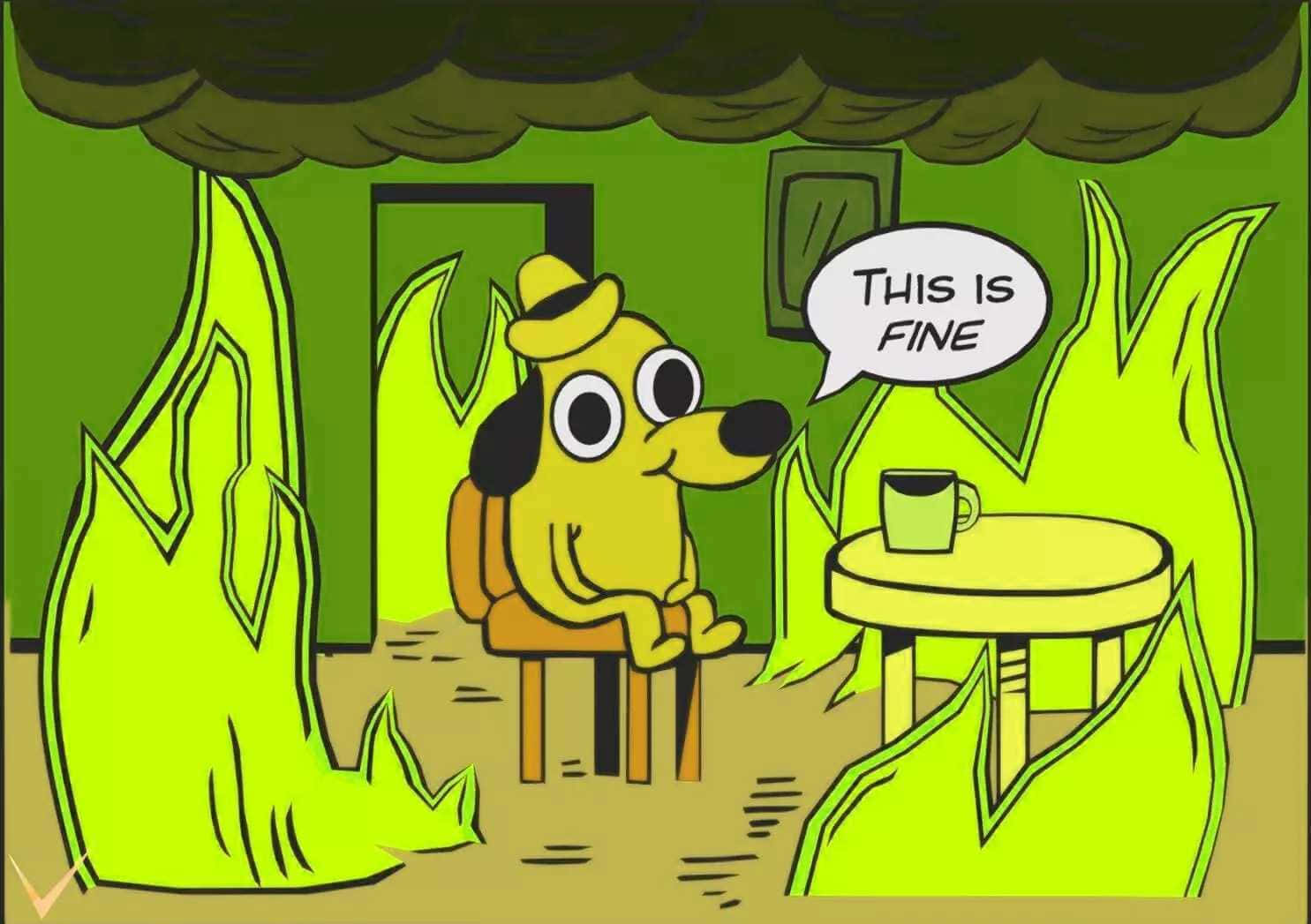 A Cartoon Of A Dog Sitting In Front Of A Fire Wallpaper