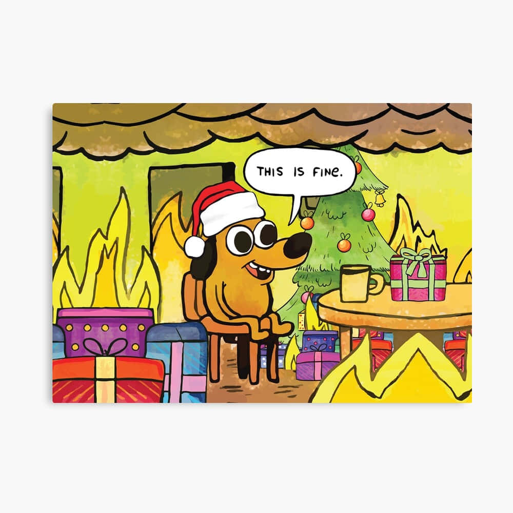 Unaimpresión De Lienzo De Un Perro De Caricatura Con Un Árbol De Navidad Y Regalos. Fondo de pantalla