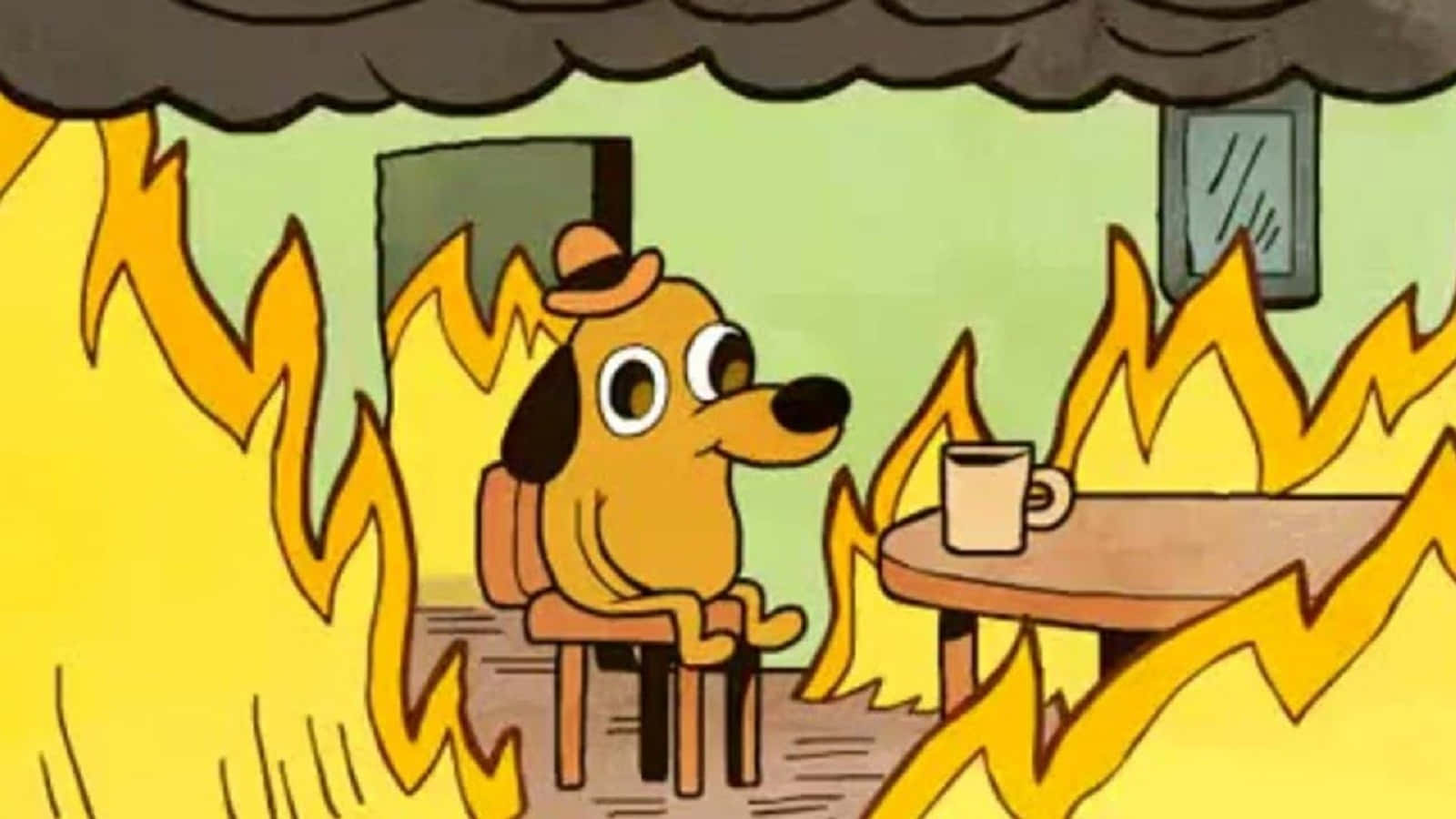 A Cartoon Dog Sitting In Front Of A Fire