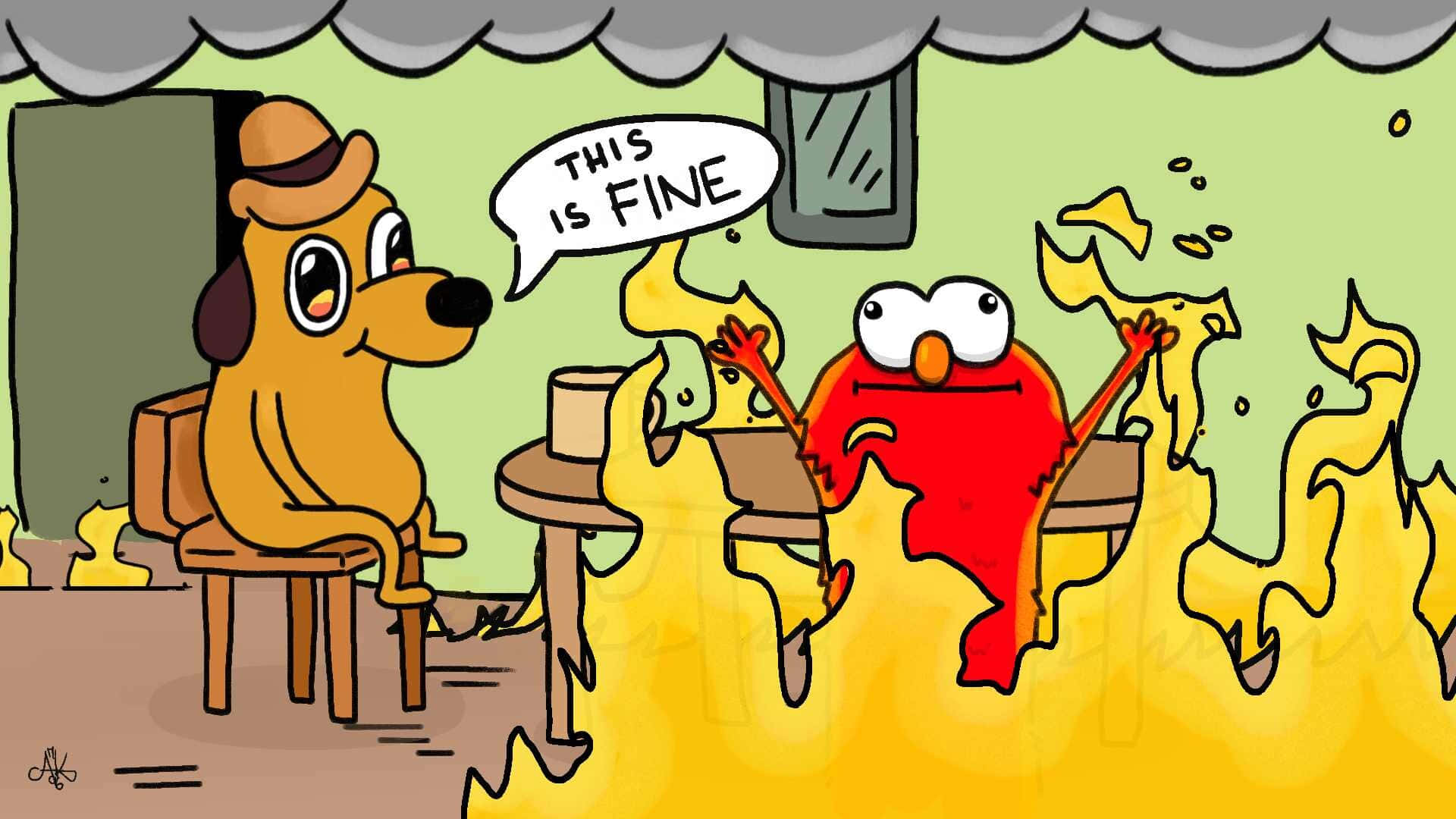 A Cartoon Dog Is Sitting In Front Of A Fire Wallpaper