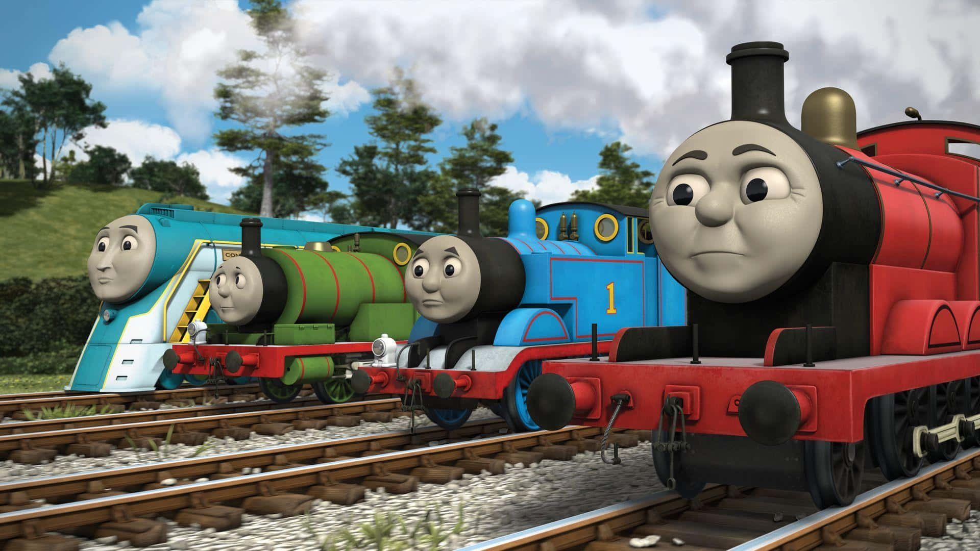 Thomas And Friends With Serious Looks Wallpaper