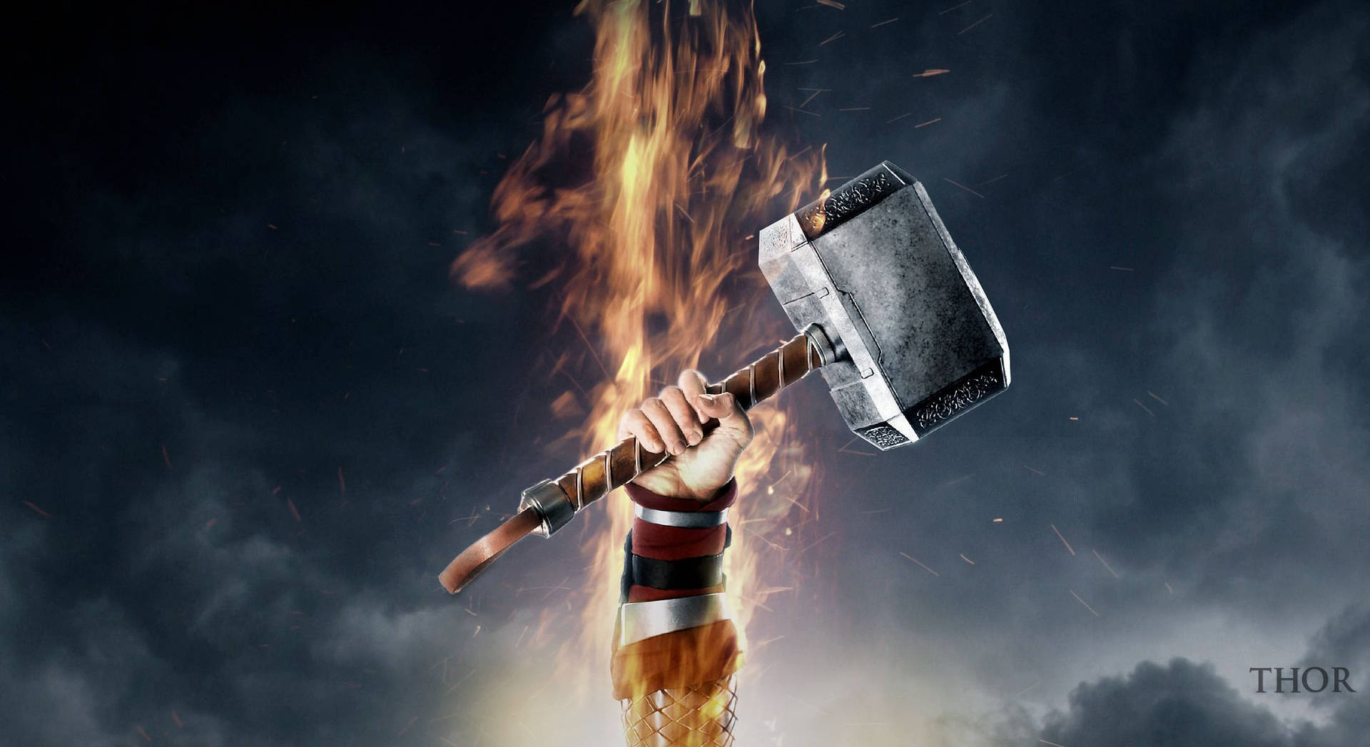 Flaming Hand Hammer of Thor Wallpaper