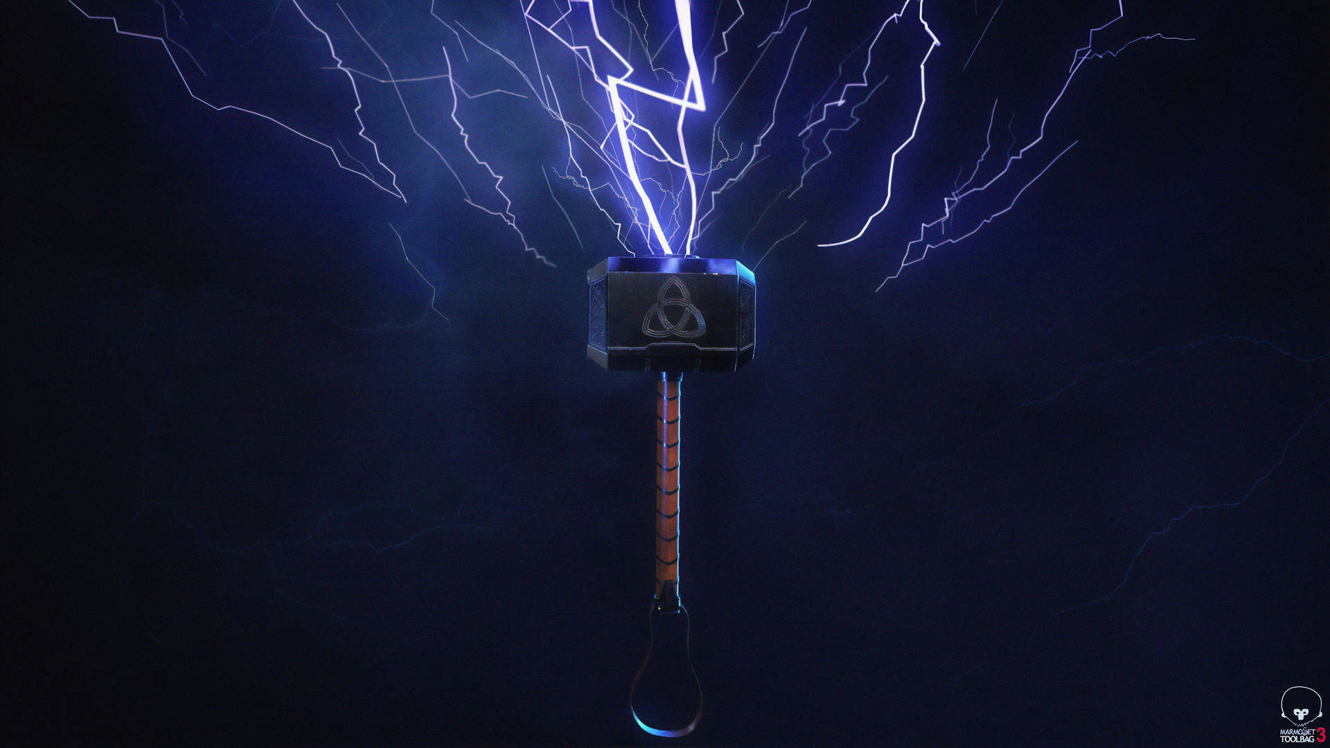 Thor Hammer With Purple Lightning Wallpaper