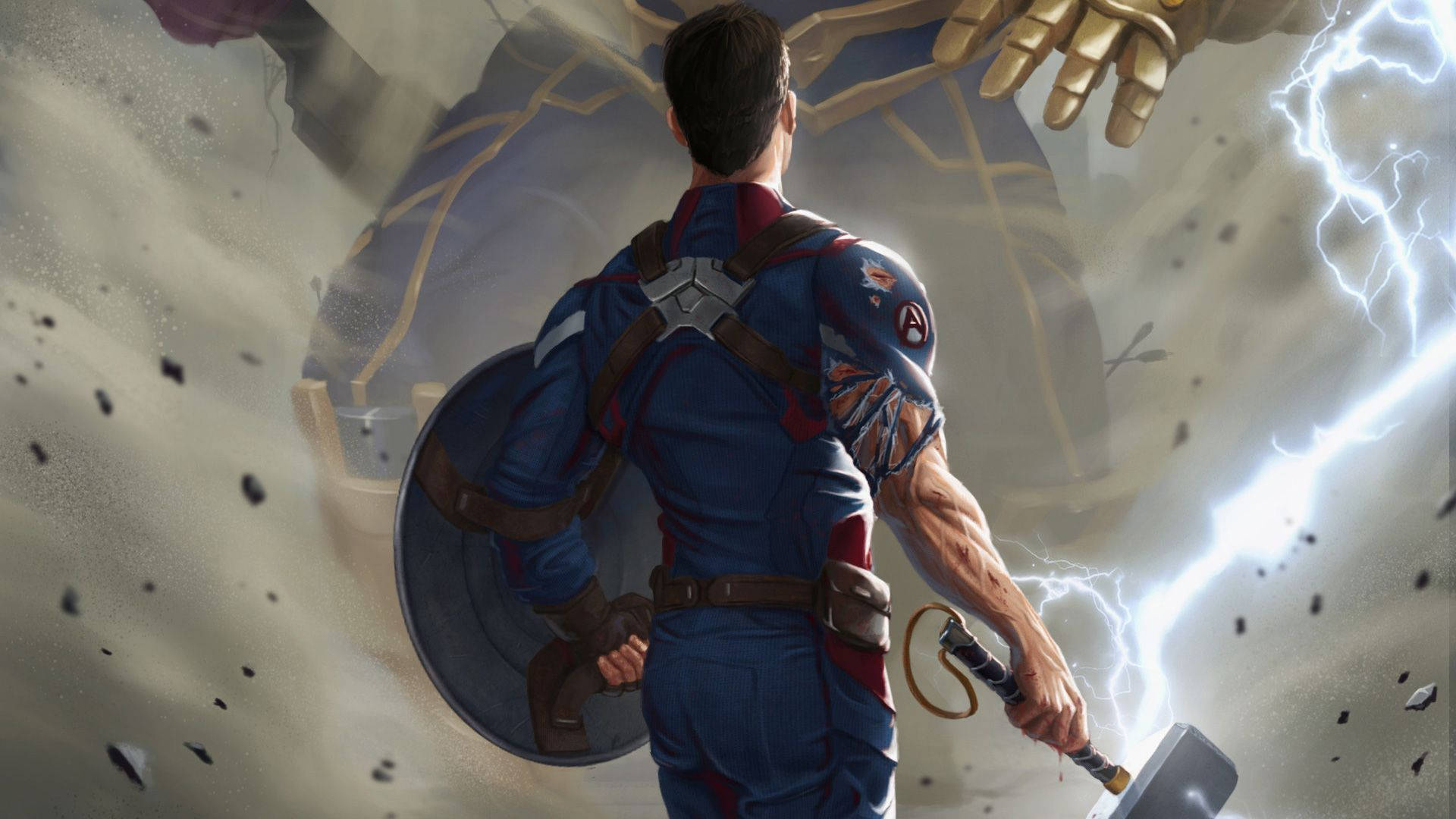 Martillode Thor En Manos Del Capitán América Fondo de pantalla